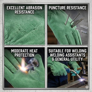 Green Leather Work <b>Gloves</b> Durable Anti-Slip Straight Cuff General Purpose Safety <b>Gloves</b> - Product Image 6