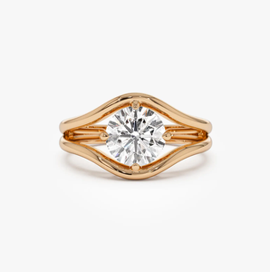 Anillo de Compromiso y Matrimonio de Oro Sólido de 14k con Diamante Cultivado en Laboratorio de Corte Brillante Redondo, VVS1, Certificado IGI - Product Image 2