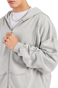 เสื้อฮู้ดดี้ผู้ชายคุณภาพสูง ผ้าฝ้ายเฟรนช์เทอร์รี่ 100% ทรงโอเวอร์ไซส์ ทรงบ็อกซี่ แบบครอป ซิปแบบสั่งทำพิเศษ ไหล่ตก - Product Image 3