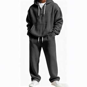 Men's Printed Knit <b>Hooded</b> Tracksuit Full <b>Zip</b> Solid Color Casual Loose Fit 100% Cotton Spring Wear Streetwear - Product Image 4