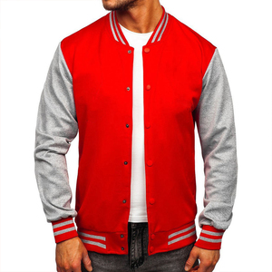 Unisex <b>Red</b> Grey Hooded Varsity <b>Jacket</b> 100% Wool Zipper Closure Contrast Sleeves Striped Trim Urban Streetwear Casual - Product Image 2