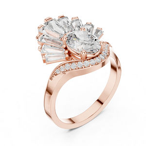 14K Rose <b>Gold</b> Oval Baguette & Round Lab-Grown Diamond Stud <b>Ring</b> for Women | Wedding | New Grown Diamond - Product Image 4