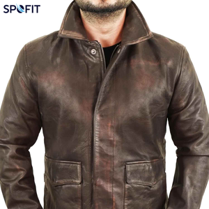 Veste en cuir marron vieilli pour homme, style vintage, en cuir de vachette ciré, col chemise, avec poches à rabat, cuir personnalisé - Product Image 5