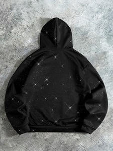 Sudadera con capucha extragrande de alta calidad con gráfico de rayo de diamantes de imitación negros, forro polar grueso, estilo casual urbano para hombre - Product Image 3