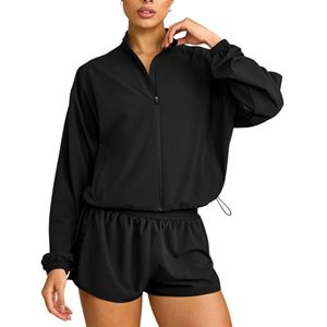 Chaqueta Cortavientos de Nailon para Mujer, Cierre Completo, Ligera, Transpirable, para Correr, Yoga, Gimnasio, Secado Rápido, Elástica en Cuatro Direcciones - Product Image 1