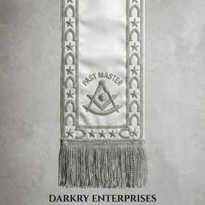 Écharpe de Maçonnerie personnalisée avec broderie fil de soie, Écharpe de Past Master brodée à la main, Écharpe blanche avec franges argentées, Régalia de Loge - Product Image 1