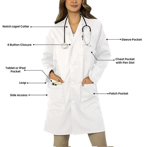 Blouse blanche en tricot à manches longues pour femme, blouse médicale pour infirmière de laboratoire, blouse de laboratoire classique pour femme, manches longues, blouses de laboratoire pour médecins - Product Image 3