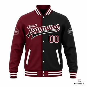 Chaqueta Varsity Reversible para Hombre SINEWY SPORTS, Color Granate y Negro, con Estampado de Letras, Nombre y Número Personalizados, Estilo Deportivo, Cuello Camisero - Product Image 2