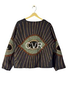 Bohemian Embroidered Eye Pattern Cotton Coat Plus Size Women's Autumn Outerwear Full Sleeve Lantern Sleeve O-Neck Casual Jacket - Product Image 1