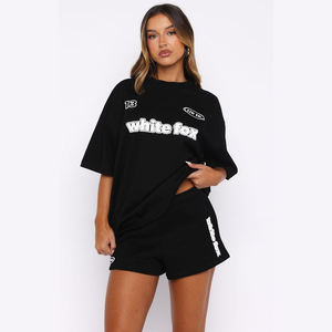 Conjunto de Pantalones Cortos y Camiseta de Verano con Logotipo Estampado Personalizado al por Mayor para Mujer, Conjunto Informal de 2 Piezas de Talla Grande, Ropa de Salón - Product Image 4