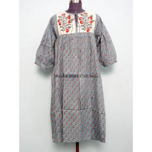 Robe longue florale à franges pour femme, 100 % coton, style vintage évasé, pour événements formels, taille naturelle, écologique, vente en gros - Product Image 1