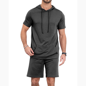 Conjunto de Sudadera con Capucha y Pantalones Cortos para Hombre, Transpirable, de Secado Rápido, 100% Algodón, Felpa, Estampado, Informal, para Correr, Ropa Deportiva Urbana - Product Image 1