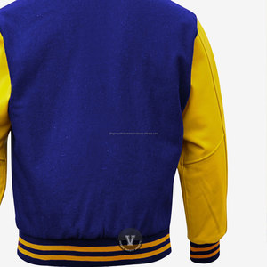 El artículo más exigente Cuerpo de lana de alta calidad Mangas de cuero Parche bordado Letterman Varsity Jacket con 2 bolsillos laterales - Product Image 3