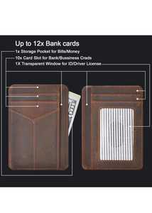 Vintage Cow Leather <b>Card</b> Holder with Button Closure for Credit <b>Cards</b> and Cash Storage - Product Image 2