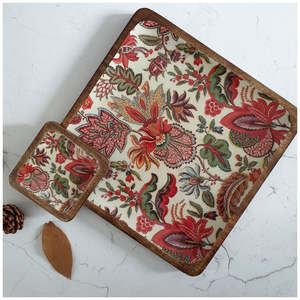 Plateau alimentaire en bois imprimé, motif floral bleu, plateau rectangulaire pour servir le petit-déjeuner, le thé, le café, les desserts, les collations, la salle à manger à domicile - Product Image 3