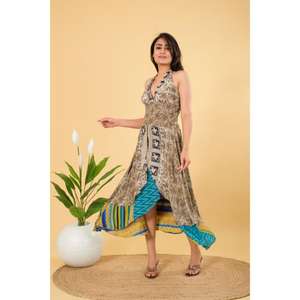 <b>Vintage</b> Silk Dress Summer Wear Smocking Dress Backless Dress Women Clothing - Product Image 4