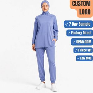 Private Label 260GSM 3 Piece Modest Sport Set <b>Raglan</b> <b>Top</b> Jogger Hijab OEM ODM Wholesale - Product Image 1