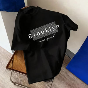 Camiseta de algodón de verano para hombre, camiseta informal estampada de manga corta para deportes al aire libre, camisetas holgadas para correr, camiseta blanca y negra de calidad, ropa de calle - Product Image 2