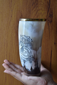 Verres à shot Viking personnalisés en corne de buffle naturelle gravée, polis, écologiques, faits à la main, pour bière et miad de Noël, élégants et artisanaux - Product Image 2