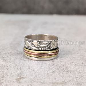 Spinner Band Filigrane Bague En Argent Sterling 925 Anneau De Pouce Pour Femme Fidget Bijoux Faits À La Main Noël Anxiété Hommes Spinner Anneau - Product Image 1