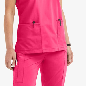 Tenue d'hôpital pour femmes, uniforme médical en tissu tissé, logo personnalisé, spandex, design moderne avec fermeture éclair, pantalon large, mouvements faciles - Product Image 6