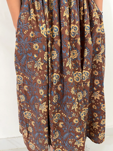 Robe longue d'été en coton indien imprimée à la main, style maxi décontracté à manches courtes, broderie florale, pour femmes - Product Image 6