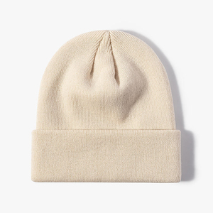Gorro de Punto Color Naranja Sólido, Unisex, Casual, de Invierno, 100% Acrílico, Diseño con Puño, para Adultos - Product Image 3