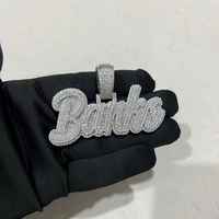 Pendentif Thème Femmes en Argent 925 Plaqué Rhodium avec Strass en Cristal et Lettre, Style Hip-Hop Unisexe