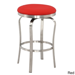 Modern Backless <b>Adjustable</b> Counter <b>Stool</b> 26-Inch <b>Height</b> Stainless Steel Frame Upholstered Faux Leather Seat Contemporary Bar - Product Image 1