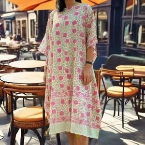 Indian <b>Women's</b> Casual Hippie Floor-Length Cotton Printed Natural Waist Eco-Friendly <b>Kaftan</b> Dress - Product Image 4