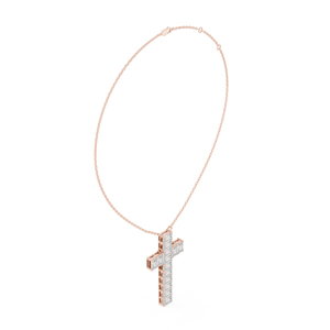 Collar con colgante de cruz de oro amarillo de 14K con circonita, engaste de garra con microincrustaciones, joyería de fe, regalo, nuevo diamante cultivado - Product Image 4