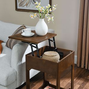 Mid Century Modern Lift Top Side <b>Table</b> Small Rising End <b>Table</b> Couch <b>Storage</b> Shelf Wooden Nightstand for Home <b>Console</b> <b>Tables</b> - Product Image 4
