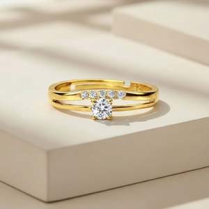 Hallmark Silver Stone Studded Double Band Gold Plated Fashion Ring - Product Image 1
