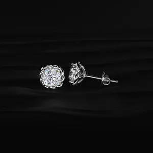 Cushion Cut Diamond <b>Stud</b> <b>Earrings</b> with Twisted Rope Frame Minimalist diamond <b>Earrings</b> <b>Fine</b> Jewelry Classic Diamond <b>Earrings</b> - Product Image 3