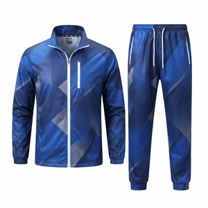 Ensemble de survêtement personnalisé à imprimé géométrique sublimé pour homme, veste coupe-vent à fermeture éclair intégrale et pantalon de jogging, vêtements de sport athlétiques - Product Image 2