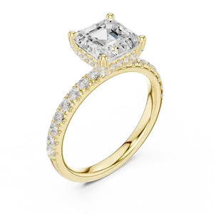 Anillo unisex de oro macizo de dieciocho quilates con diamante talla Asscher de dos quilates, piedra cultivada en laboratorio con pavé francés y halo oculto, regalo de compromiso. - Product Image 2