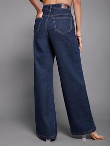 Jeans en denim extensible pour femmes, coupe large, taille haute, longueur normale, effet sculptant - Product Image 3