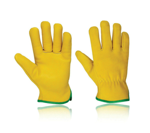 Guantes de Seguridad de Cuero Amarillo con Puño Elástico Verde Antideslizante Resistentes a Impactos (Nivel 3) Guantes de Trabajo de Uso General - Product Image 1