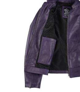 Chaqueta de Motociclista Personalizada para Mujer, de Cuero Vacuno Genuino Morado, Corte Ajustado, con Cierre, Ecológica, Impermeable y Transpirable - Product Image 4