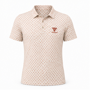 Polo de Manga Corta para Hombre Trackstar, Color Crema Coral, con Estampado Geométrico de Diamantes, Cuello con Botones, Camisa de Golf, Logotipo Personalizado - Product Image 1
