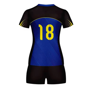 Ensemble d'uniformes de volley-ball pour femmes, bleu, noir, jaune, sublimé, dernier design 2025, 100% polyester - Product Image 3