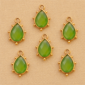 Green Chalcedony Pear Shape Faceted Gemstone Pendant Gold Plated Bezel <b>Charm</b> for <b>Jewelry</b> Making - Product Image 3