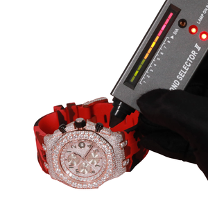 Red Camo Strap Mechanical <b>Watch</b> for Men Iced Moissanite Dial Stainless Steel Case Analog Vintage Style <b>Rubber</b> Band - Product Image 1