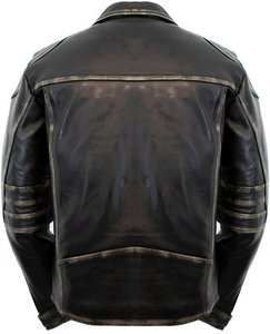 Blouson moto en cuir noir à prix réduit pour homme, style vintage roadster, avec épaulettes renforcées et multiples poches zippées - Product Image 3