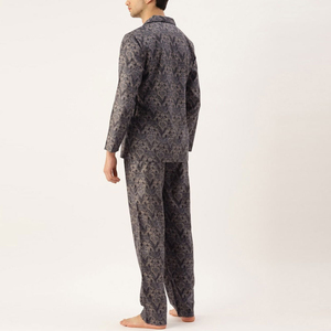 Pyjama en satin pour homme, col rabattu, fermeture à boutons, sans manches, décontracté, 2 pièces, vêtements de nuit pour adultes et garçons, respirant, thermique - Product Image 3