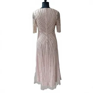 Elegante Vestido de Fiesta Formal para Mujer, Cuello en V, Manga Regular, Largo hasta el Tobillo, 100% Poliéster, Adornado con Cuentas de Cristal y Bordado a Mano - Product Image 4