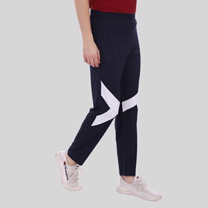Pantalon de survêtement sport bleu quatre directions avec bande latérale, logo personnalisable, impression HD, délavage coloré, 100 % polyester, séchage rapide, tailles homme M/L/XL - Product Image 1