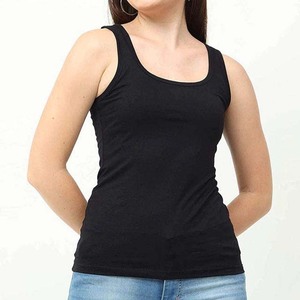 Women Solid Color Knitted Scoop Neck Tank <b>Top</b> Casual Style Regular Length <b>Black</b> - Product Image 1