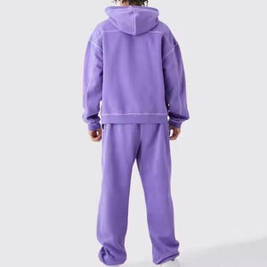 Ensemble sweat à capuche et pantalon en molleton violet surdimensionné pour homme, couleur unie, avec poches, coupe classique, tricoté, pour l'automne - Product Image 2