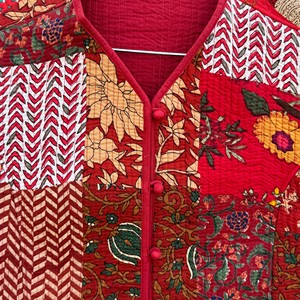 Women Quilted Cotton <b>Jacket</b> Patchwork Floral <b>Mandarin</b> <b>Collar</b> Three Quarter Sleeve Autumn Outerwear Quilted <b>Jacket</b> - Product Image 6